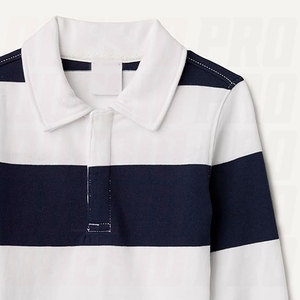 Polo à manches longues rayé en tricot pour homme, style preppy, design bicolore, coupe classique, blanc bleu marine - Product Image 3