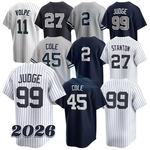 Camiseta de Béisbol de Nueva York 2026 para Hombre, Manga Corta, Rayada, Transpirable, de Poliéster, Judge 99, Cole 45, Vole 11, Stanton 27 - Product Image 1