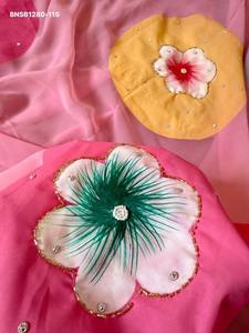 New Arrival Premium Quality Georgette with Handbrush Flower & Khatli-Handwork <b>Saree</b>-<b>Blouse</b> Set Supplier from India Woman Fashion - Product Image 3