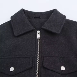 Nueva Chaqueta Casual Holgada con Cierre, Bolsillos Decorativos, Manga Larga y Solapa - Product Image 3