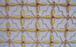 Handmade Designer Brass Inlay <b>Rectangular</b> Embroidered Box Cotton Fabric Gold Floral Pattern Purple Beads for Home Decoration - Product Image 5