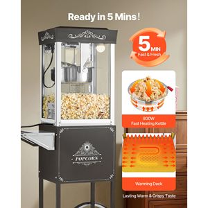 Macchina per Popcorn Professionale Stile Teatro, 8oz, in Acciaio Inossidabile, 800W, con Carrello, 48 Tazze per Ciclo, Utilizza Mais Crudo - Product Image 4