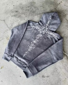เสื้อฮู้ดดี้ปักลายสั่งทำขายส่งสำหรับผู้ชาย ทรงโอเวอร์ไซส์ สไตล์ฮิปฮอป เสื้อสเวตเชิ้ตแขนยาว รับผลิตแบบ OEM ODM - Product Image 2