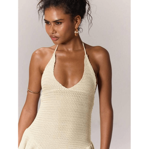 Robe Courte en Crochet Isola avec Volants Peplum, Tricotée à la Main, Style Romper, Dos Nu, pour Femme - Product Image 3
