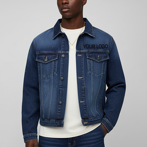 Veste en jean personnalisable pour homme 2026 avec doublure en polyester, tissu respirant délavé style vintage, manteau en jean boutonné en gros - Product Image 1