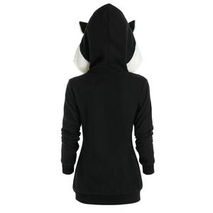 Sudadera con Capucha para Mujer, Transpirable, Larga, para Otoño e Invierno, con Bloques de Color, Orejas de Gato, Cierre de Cremallera, Forro Polar Grueso, con Bolsillos, Personalizable - Product Image 2