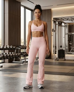 Women 2 Piece Yoga Set Racerback Sports Bra <b>Flared</b> <b>Leggings</b> High Waist Sleeveless Fitness Workout Outfit - Product Image 3