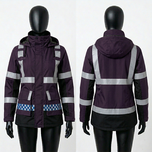 Chaqueta de Seguridad Premium para Mujer, 330 GSM, Softshell de Poliéster, Morado y Negro, Panel con Cinta Reflectante, Logotipo Sublimado - Product Image 1