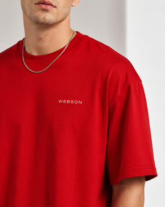 Camiseta Deportiva FAWKES para Hombre, Roja, de Algodón, Manga Corta, Cuello Redondo, Corte Holgado, Largo Regular, Color Sólido, Logotipo Frontal con Impresión Digital - Product Image 6