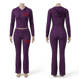 Ensemble de survêtement 2 pièces pour femme avec logo personnalisé, pantalon long de jogging et vêtements d'intérieur zippés pour l'hiver 2026 - Product Image 1