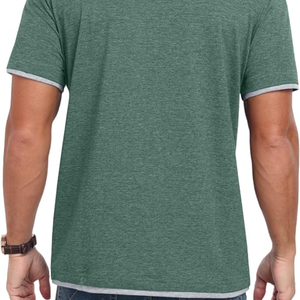 Camiseta Henley para Hombre, Manga Corta, Mezcla de Algodón, Jersey Transpirable, Corte Regular, Informal, para Verano - Product Image 3