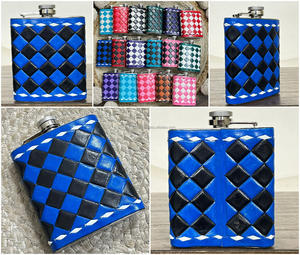 Petaca de Acero Inoxidable y Cuero Genuino a Cuadros de 7oz, Portátil, para Bolsillo, para Whisky y Vodka, Regalo Perfecto, Bolsas Térmicas - Product Image 3