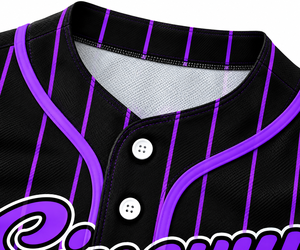 Camiseta de Béisbol Sinewy Personalizada para Hombre, con Rayas Moradas y Negras, Sublimada, Transpirable, de Manga Corta, con Botones al Frente, Ropa Deportiva para Adultos - Product Image 4