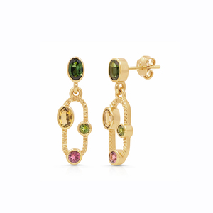 Pendientes de Plata de Ley 925 con Turmalina Multicolor en Forma Ovalada, Chapados en Oro Rosa, Diseño Moderno y Lujoso de Ishime Jewels - Product Image 1