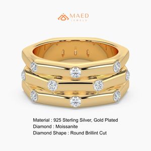 Anillo de Moissanita Redondo con Cinco Piedras, Banda Abierta, Oro Sólido, Joyería Fina, Anillo de Boda para Mujer, Acabado de Lujo Premium Elite de Brooklyn - Product Image 6