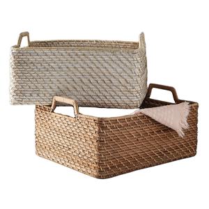 Nouvelle tendance pratique pliable Rectangle rotin naturel poignées panier de rangement Style bohème couleur personnalisée pour la maison hôtel - Product Image 1