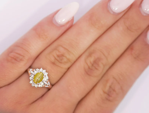 Bague vintage en citrine pour femme avec pavé de diamants, pierre précieuse ovale en forme de fleur, accessoires de bijoux de fiançailles - Product Image 1