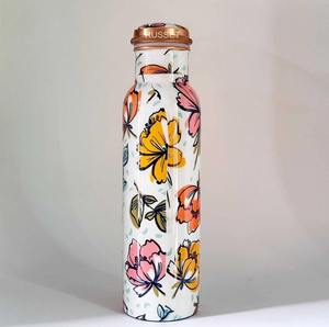 Floral Print <b>Copper</b> Water Bottle Decorative Design Leakproof <b>Screw</b> Cap Reusable Drink Bottle With Matching <b>Copper</b> Tumblers - Product Image 3