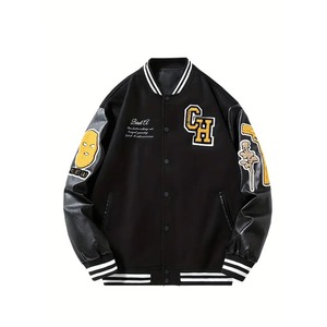 Fabricants de vêtements sur mesure, veste de baseball en cuir de vache personnalisée avec broderie sur le devant, style streetwear pour hommes - Product Image 1