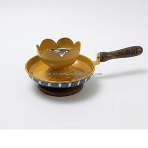 Vintage Hand Painted Metal Bakhoor Charcoal <b>Burner</b> Lotus Cup Wooden Handle Incense Holder Meditation Spa Decor Wholesale - Product Image 2