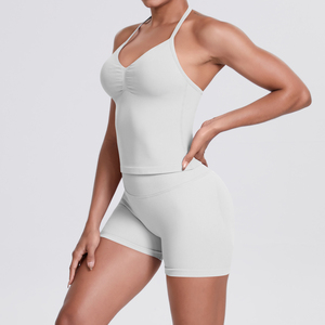 Conjunto Deportivo de Dos Piezas de Alta Calidad: Top Deportivo y Pantalones Cortos a Cuadros de Cintura Media, Kit de Yoga, Cintura Elástica, Secado Rápido y Transpirable - Product Image 2