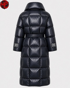 Manteau long en duvet pour femme, veste matelassée imperméable coupe-vent thermique pour l'hiver avec ceinture, manteau long en duvet - Product Image 3