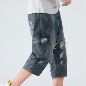 <b>Men</b> Denim <b>Jean</b> Shorts Solid Pattern Quick Dry Breathable Outdoor Casual Wear OEM Service <b>Elastic</b> <b>Waist</b> - Product Image 3