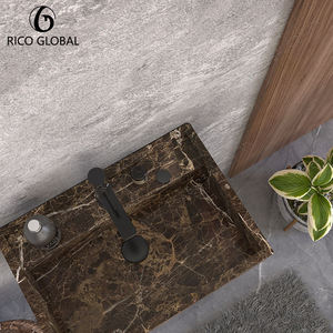 Lavabo de Pared RICO GLOBAL de Mármol Rectangular Pulido Minimalista con Grifo Monomando de Un Solo Orificio - Product Image 5