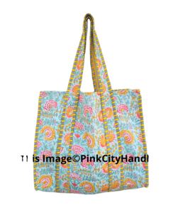 Hand Block Printed Indian Handmade Cotton Shopping Tote Bag Women Tote Bag Handmade Block Printed Quilted Shoulder Bag - Product Image 1