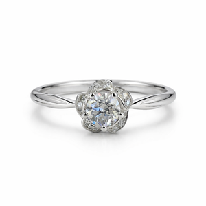 Anillo de Compromiso de Plata de Ley 925 con Pétalos de Flores de Lujo, Corte Brillante Redondo en Oro Blanco de 14K, Anillo con Diamante Cultivado en Laboratorio - Product Image 6