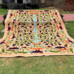 Artisan Handmade Suzani <b>Wall</b> <b>Tapestry</b> with Wool Embroidery on Cotton Textile Washable Bohemian Decor for Eclectic Home Interior - Product Image 4