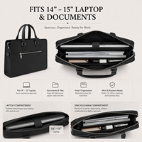 Porte-documents en cuir véritable noir imperméable avec poignée supérieure, poche avant zippée, doublure en polyester, design de luxe et tendance