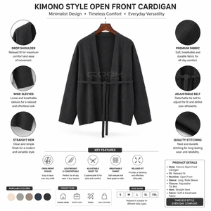 Cardigan en acrylique tricoté avec ceinture, col en V, manches kimono, haut décontracté à manches longues, couleur unie, de la sororité Cosh International - Product Image 4