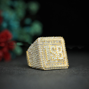 Custom Initial Iced 925 Sterling <b>Silver</b> Cluster <b>Ring</b> <b>Men</b> Rhodium Plated Moissanite Letter Hip Hop Bling Statement Personalized - Product Image 4