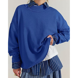 Custom Logo <b>Women</b> Winter Fleece Oversized Pullover <b>Jumper</b> <b>Long</b> Sleeves Drop Shoulder Mock Neck 100% Cotton Sweatshirt Top - Product Image 5
