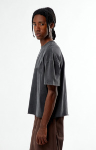 Boxy Regular Fit Dark Gray Short Sleeve T-Shirt Digital Print Street Style <b>Turtleneck</b> Knitted Breathable Acid Wash 100% Cotton - Product Image 3