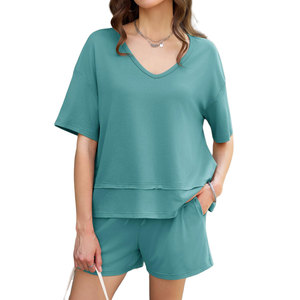 Custom Own Design Oversize T Shirt And Shorts Women French Terry Distressed Oversized Daily To Wear Women's <b>Sets</b> Custom Logo - Product Image 4