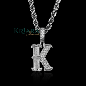 Pendentif lettre K en diamant de laboratoire hip-hop, diamant de laboratoire rond brillant, bijoux unisexes sertis de diamants - Product Image 4