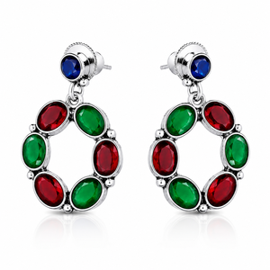 Verified Manufacturer Blue <b>Cat</b> Eye Stone Open Oval <b>Earrings</b> for Women | Oxidized Silver Brass Statement Jewelry Bulk Supplier - Product Image 1