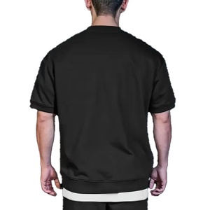 T-shirt à manches courtes en maille gaufrée 260 GSM, coupe oversize et carrée, avec double surpiqûre et épaules tombantes, grammage lourd - Product Image 5
