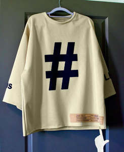 Camiseta Oversize de Streetwear para Hombre, Manga Ancha, Estilo Hip Hop, Estampado Gráfico de Hashtag, Ajuste Holgado, Urbana, Casual, Beige y Morado - Product Image 2