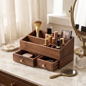 Low Cost Wooden Beauty Organizer <b>Box</b> for Cosmetics, Skincare Products, <b>Makeup</b> Tools and Accessories with Classic Rustic Handmade - Product Image 3