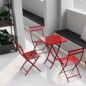 Set da bistrot rosso da 3 pezzi con tavolo quadrato pieghevole e comode sedie - Product Image 6