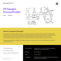 Jauge d'anneau fileté trapézoïdal AUGST LINES | Jauge à embout trapézoïdal | Tailles standard et non standard fabriquées en série 30 °   Jauge de limite de filetage TR