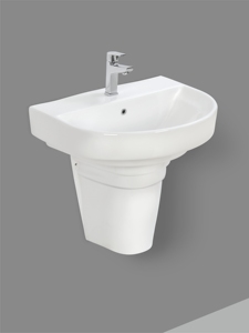 Lavabo de Cerámica Alargado para Colgar en la Pared, Moderno, de Pedestal Parcial, Compacto, Ovalado, Flotante, Premium - Product Image 2