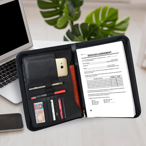Premium Executive Leather Business Portfolio Organizer Conference <b>Folder</b> File Fastener <b>Document</b> Holder Planner Office Profession - Product Image 4