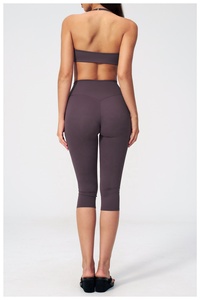 Deep V Neck Short Sleeve High Waist Full Length Eco-Friendly Quick Dry Front Logo 2 Piece Set Seamless Solid Color Yoga Wear - Product Image 4