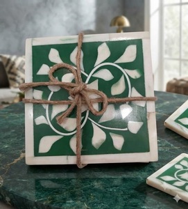 Sous-verre carré en os incrusté, tapis de boisson en marbre, dessous de tasse à thé floral, taille personnalisée, décoration de table de bar à domicile - Product Image 1