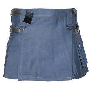 Kilt Utilitario Corto para Mujer, Color Azul Marino, Nuevo, con Cuatro Correas de Cuero, Bolsillos Cargo, Estilo Tradicional Escocés - Product Image 2