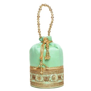 Beautiful Ethnic Embroidery Drawstring Coin Purse <b>Mustard</b> Fabric Clutch Potli Bags <b>Handbag</b> for Wedding & Party Gifts Bulk Order - Product Image 2